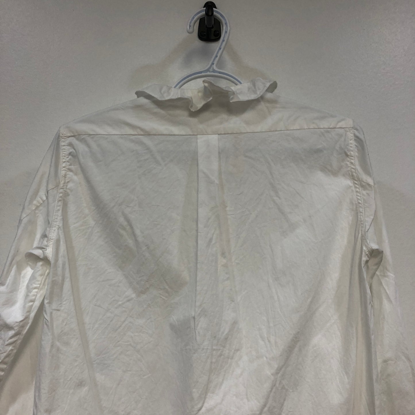 Sandro White Ruffled Collar Half-Placket Long Sleeve Blouse Size 1