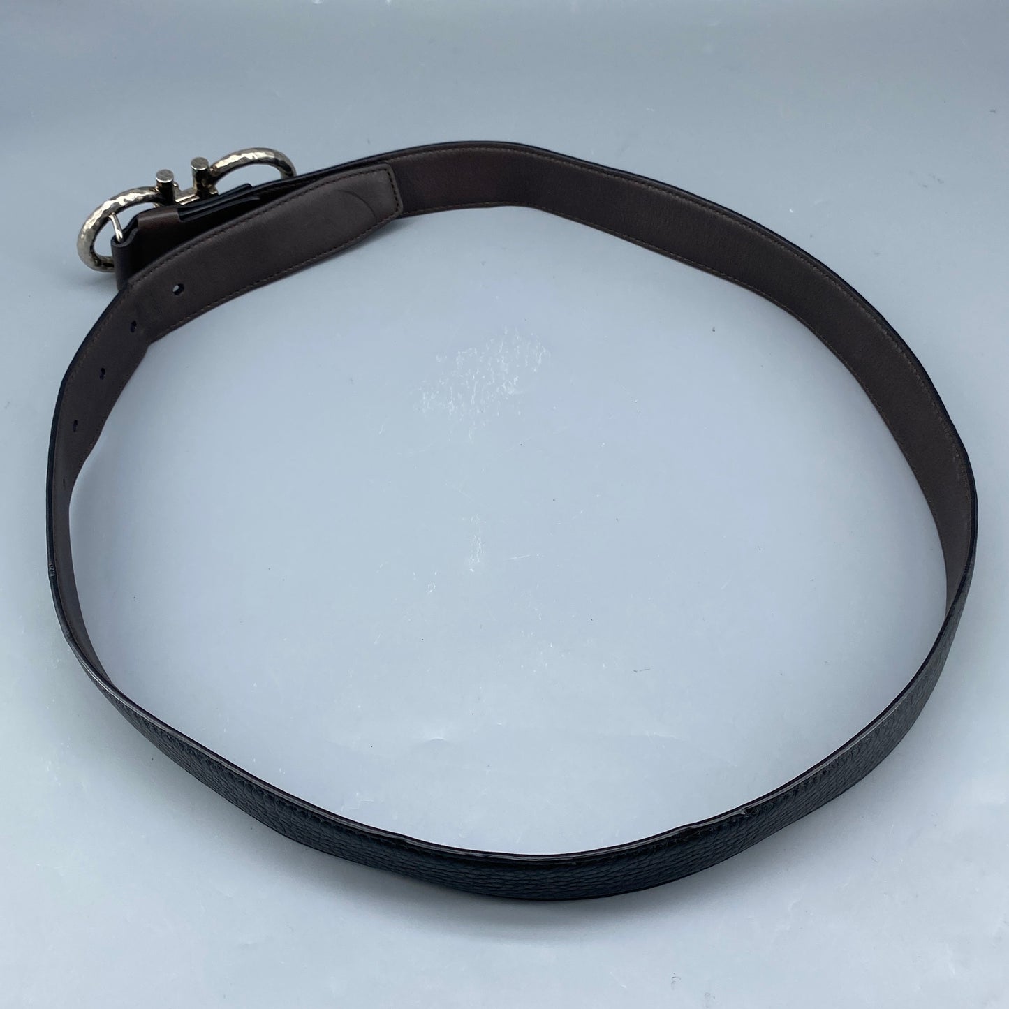Ferragamo Black Leather Double Gancini Buckle Belt 95cm