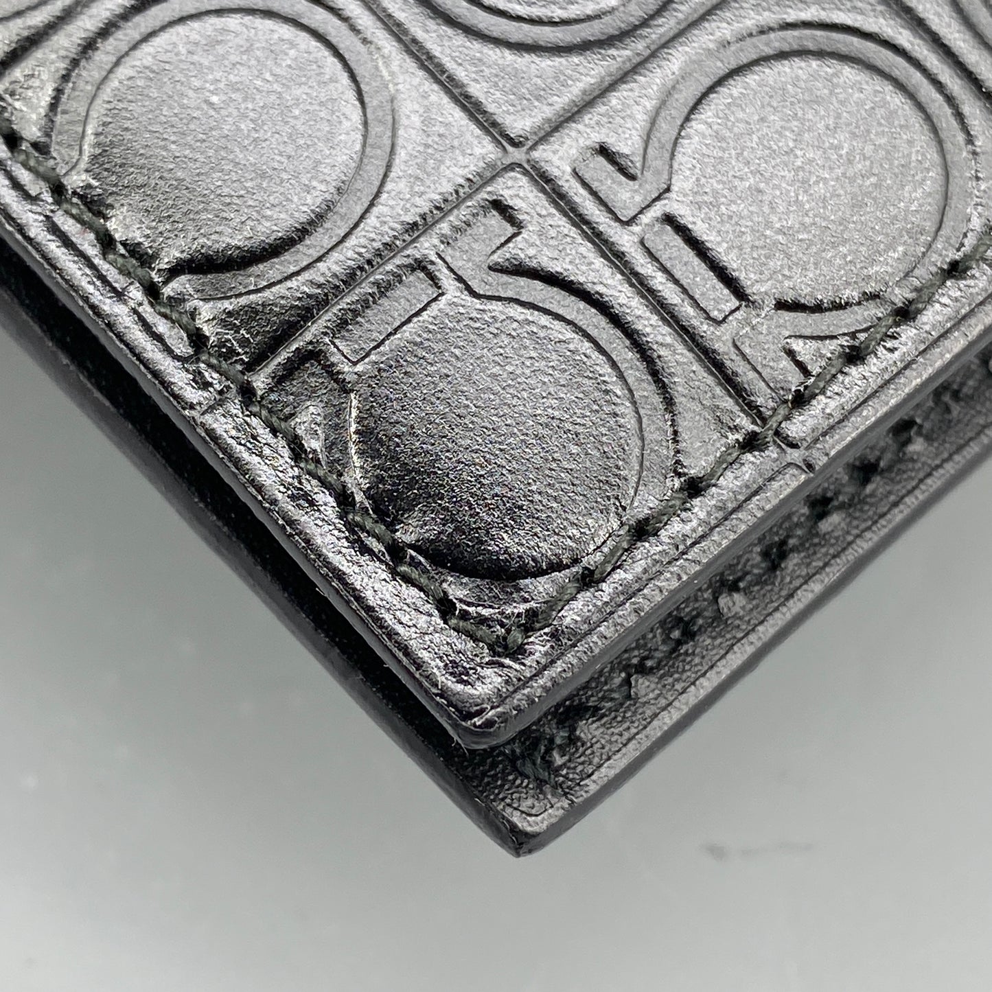 Ferragamo Black Embossed Gancini Bi-fold Card Wallet