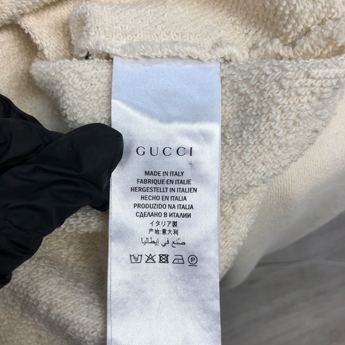 Gucci Interlocking G Logo Distressed Hoodie Size M Cream