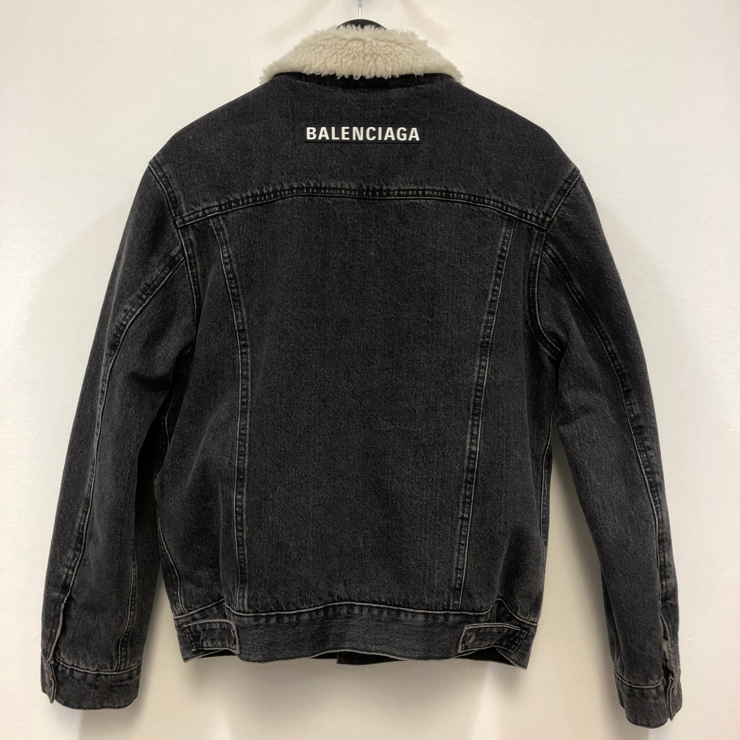 Balenciaga Faded Black Shearling Denim Jacket Size 36