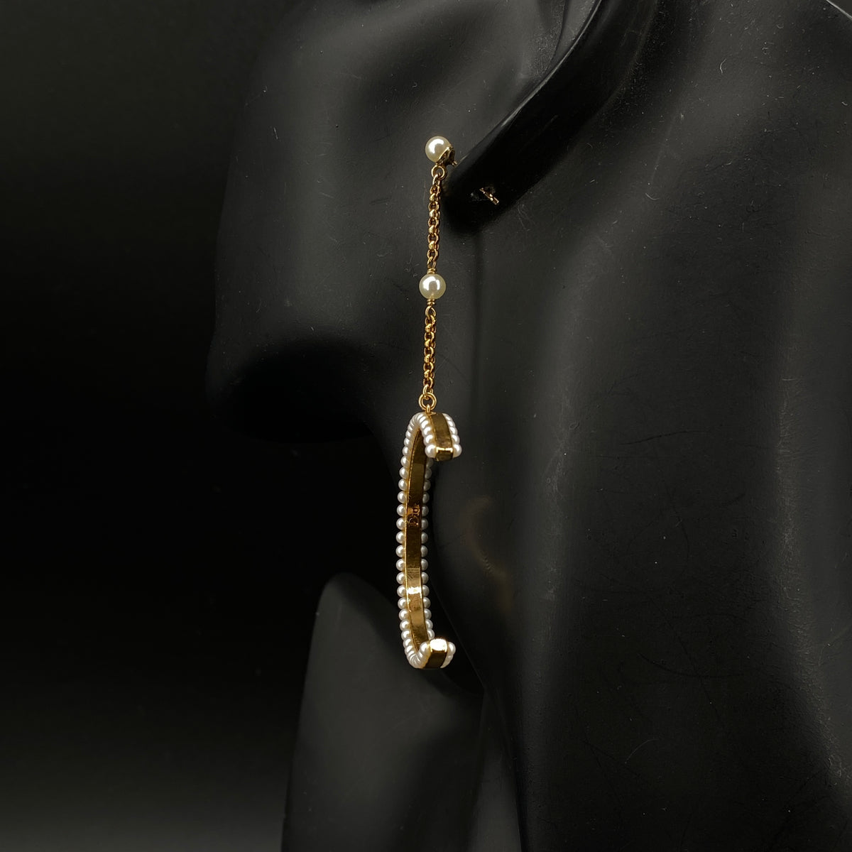 Christian Dior Pearl & Gold Tone CD Drop Earrings