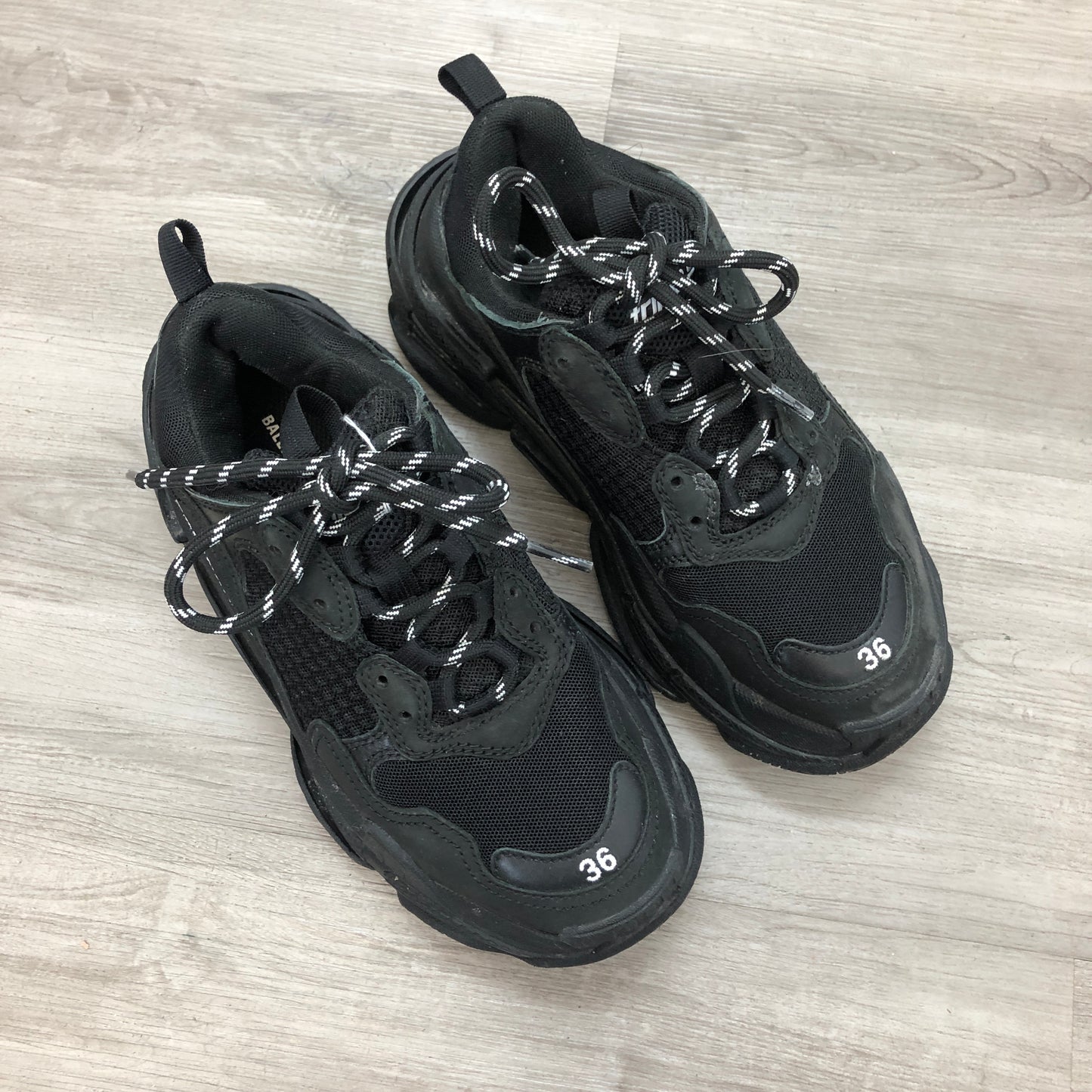 Balenciaga Women's Triple S All Black Mesh Chunky Dad Sneaker Shoes 36
