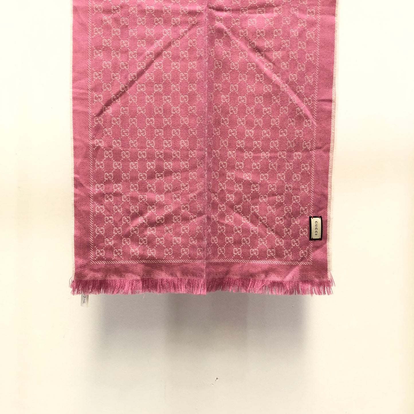 Gucci Pink & Light Pink Allover Pattern Fringed Scarf 180*48 cm