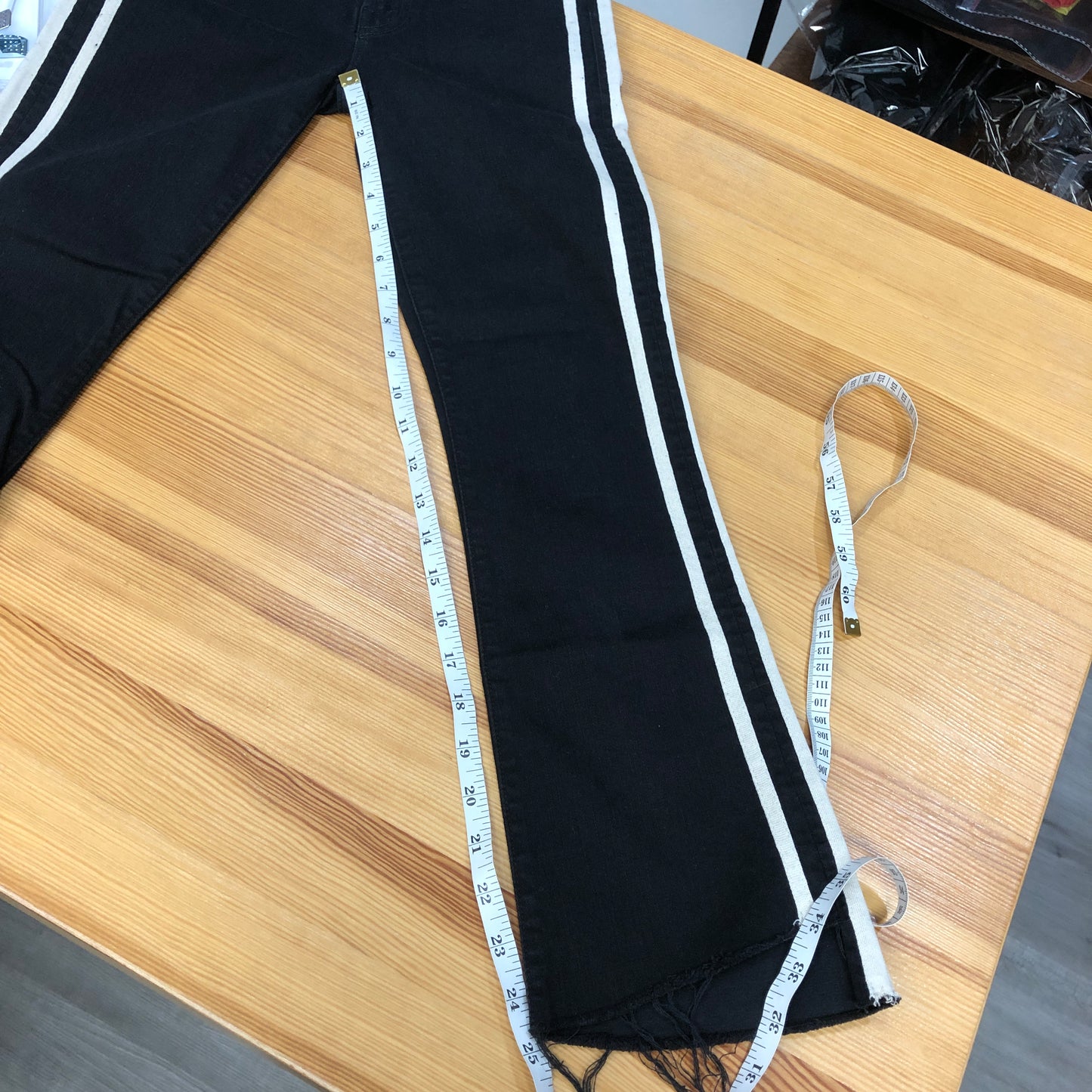 Mother Black/Cream Side Stripe High-Rise Crop Jeans Size 23W