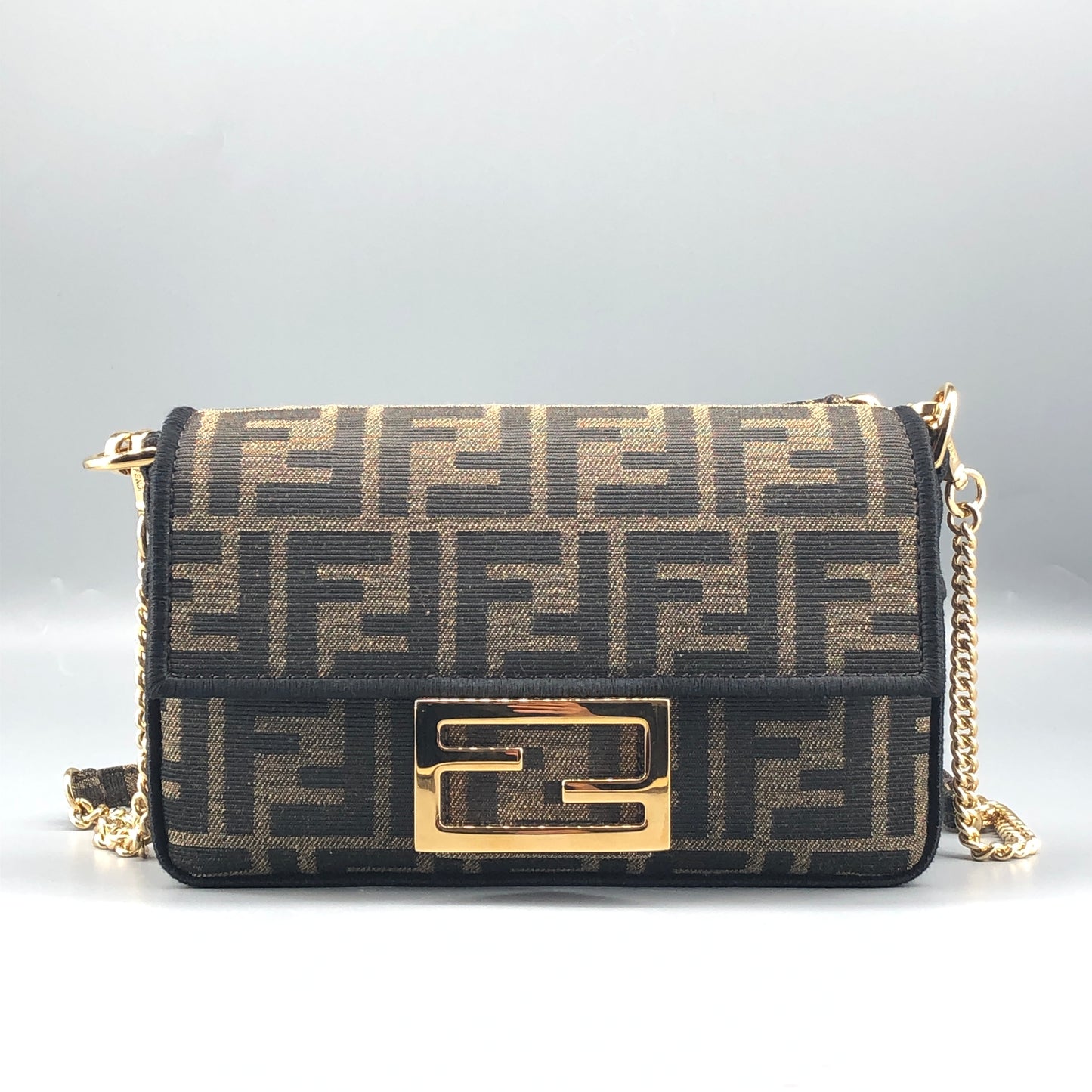 Fendi FF Zucca Baguette Mini Chain Bag Tobacco