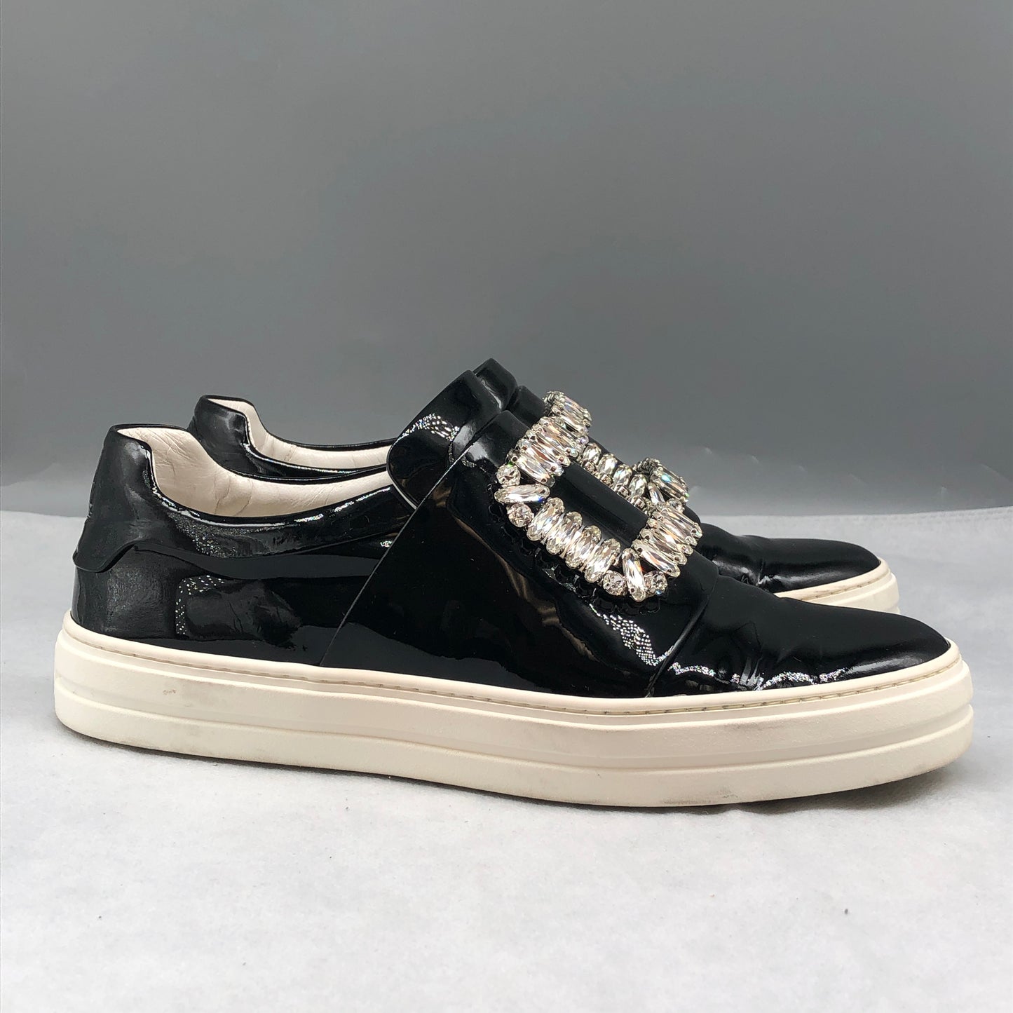 Roger Vivier Black Patent Crystal Buckle Sneakers Women's Shoes Size 37