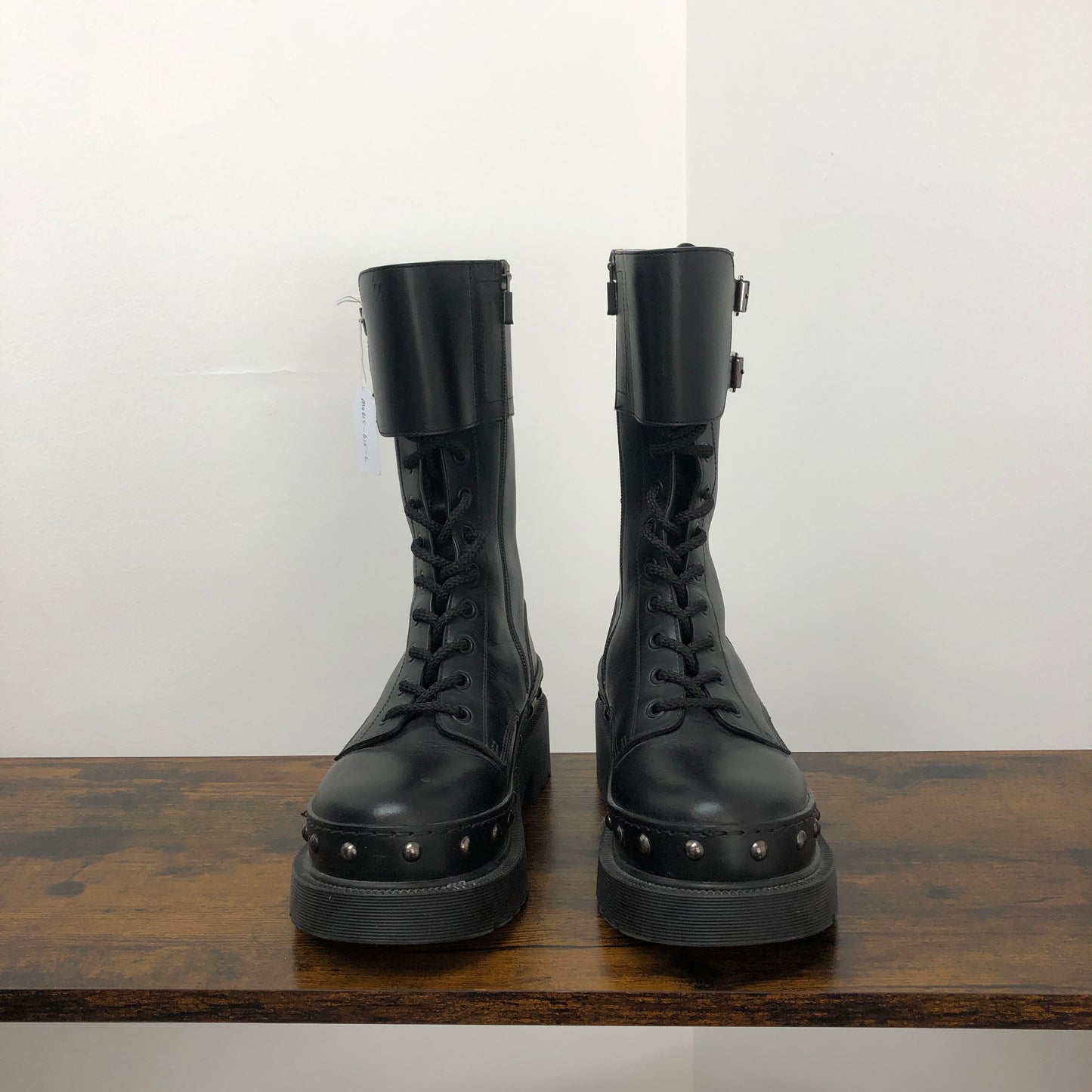 Christian Dior Black Smooth Calfskin Platform Combat Mid Calf Boots 36.5