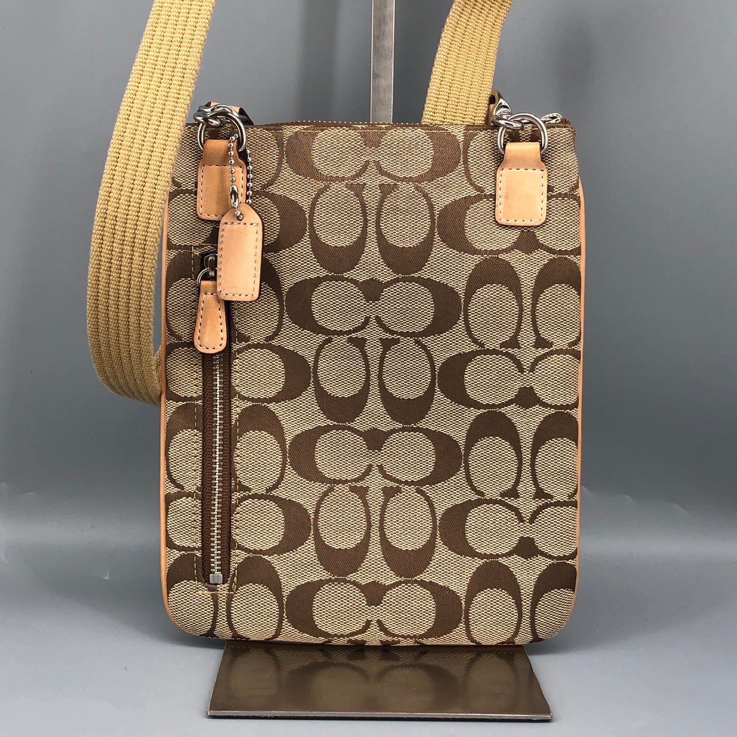 Coach Signature Monogram Crossbody Bag Beige