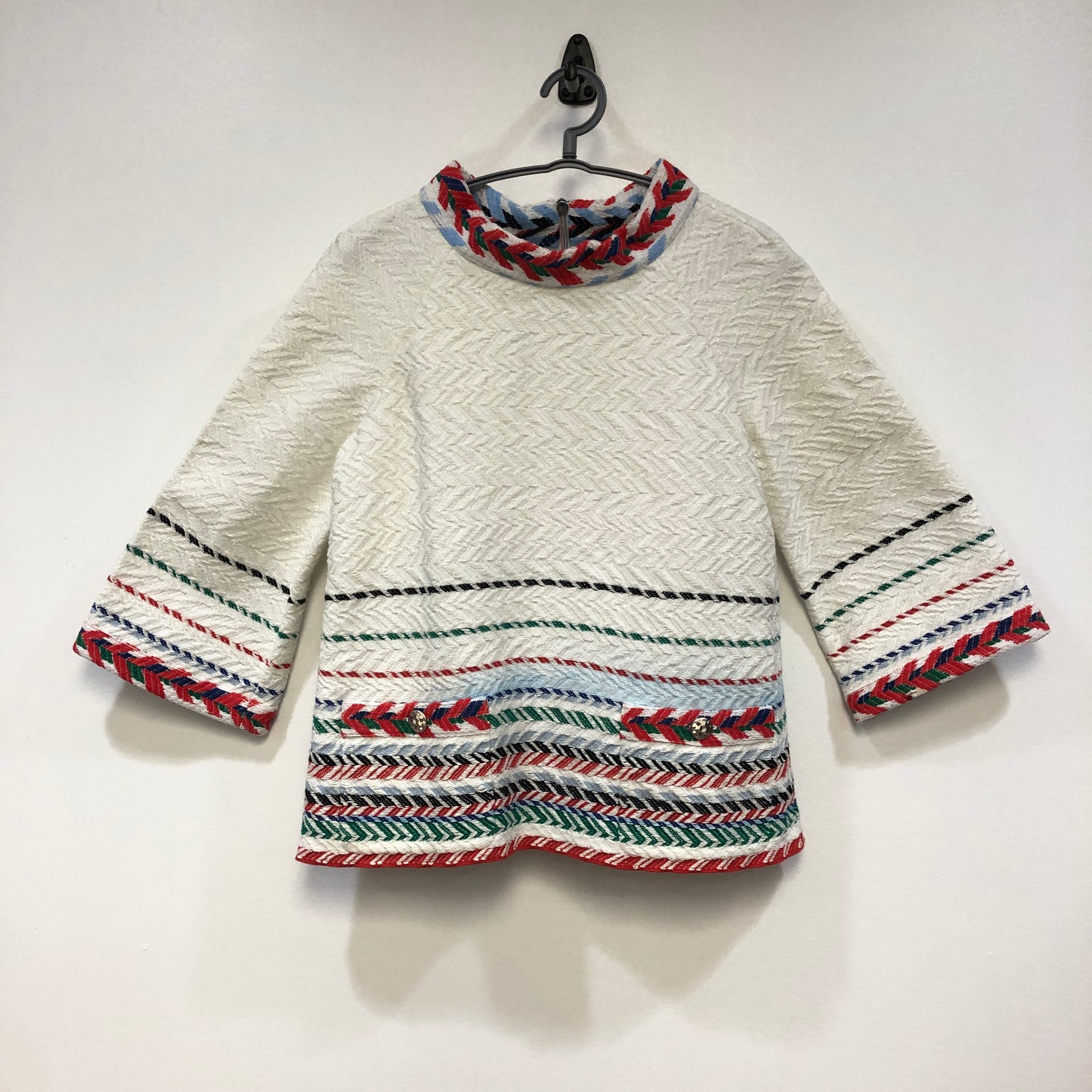 Chanel White Multicolor Trim Tweed Two-Piece Set (Top & Skirt) Size 38