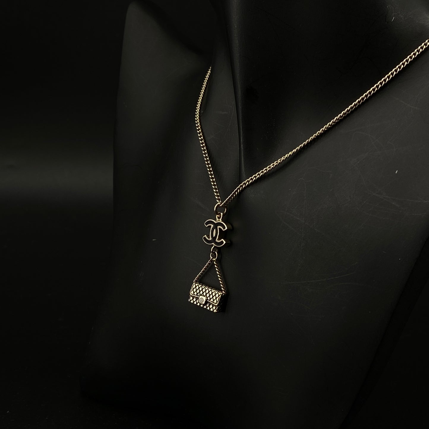 Chanel Vintage Gold Mini Quilted Flap Bag Pendant Necklace