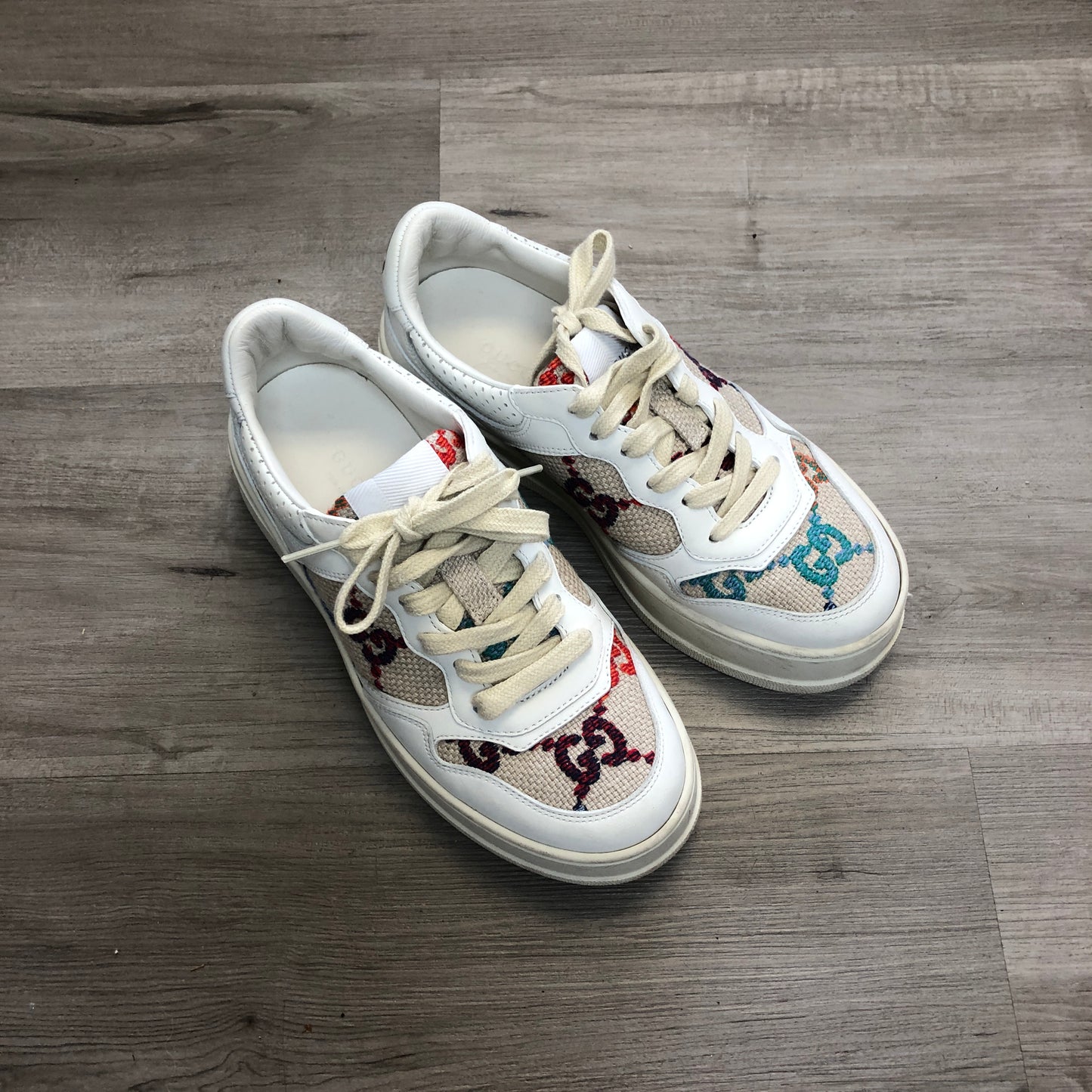 Gucci Ace GG Supreme Canvas Web Sneaker Shoes 36 White Blue Red