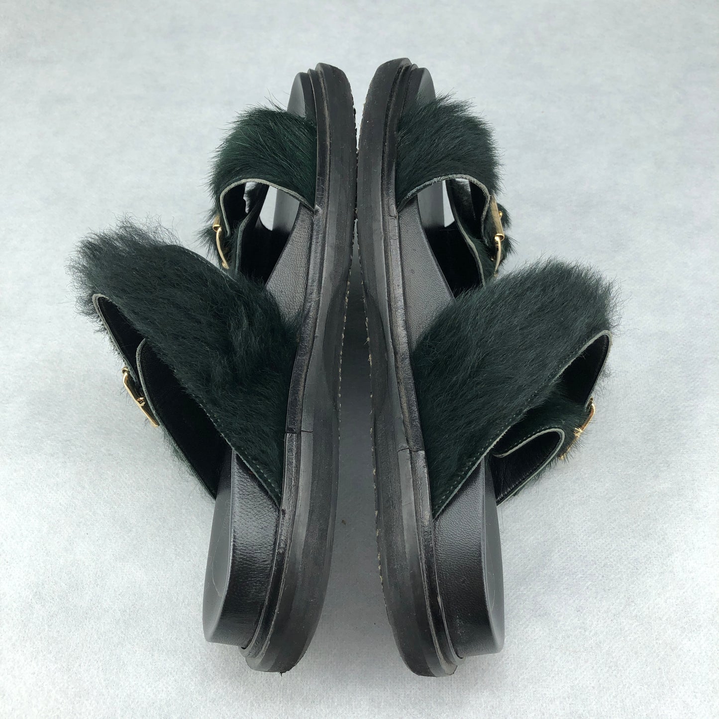Marni Women's Fussbett Shearling Sandals 37 Green/Black