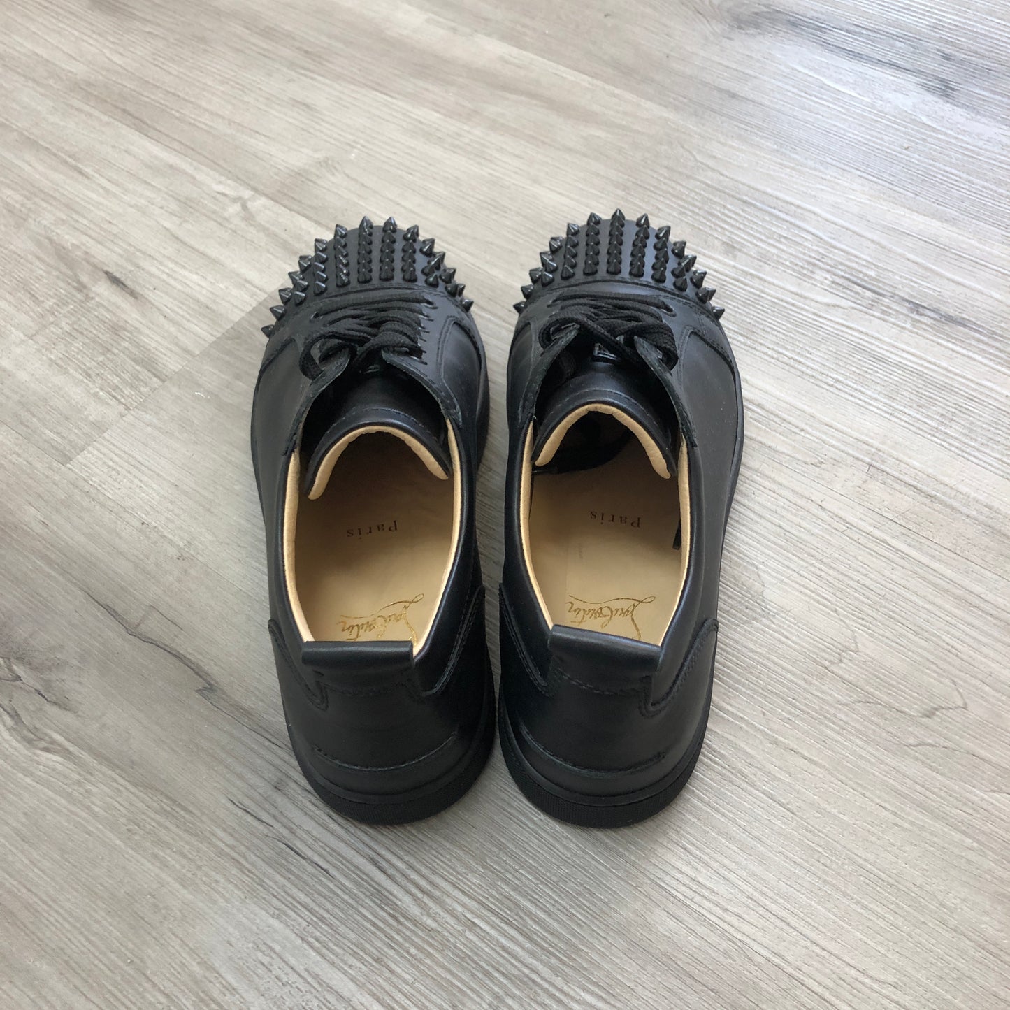 Christian Louboutin Men's Black Leather Louis Spikes Sneakers shoes 40.5