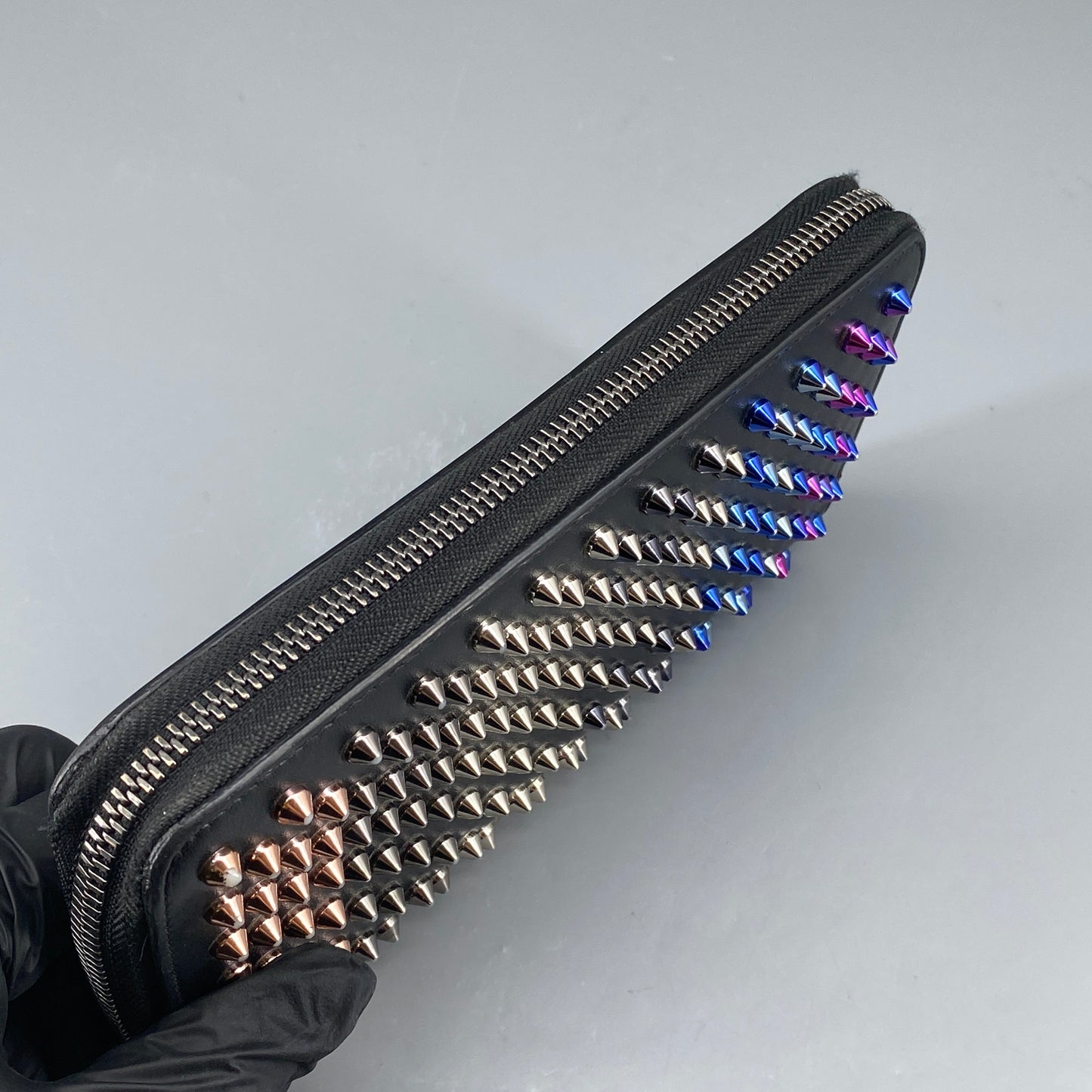 Christian Louboutin Black Leather Spiked Zip Around Long Wallet