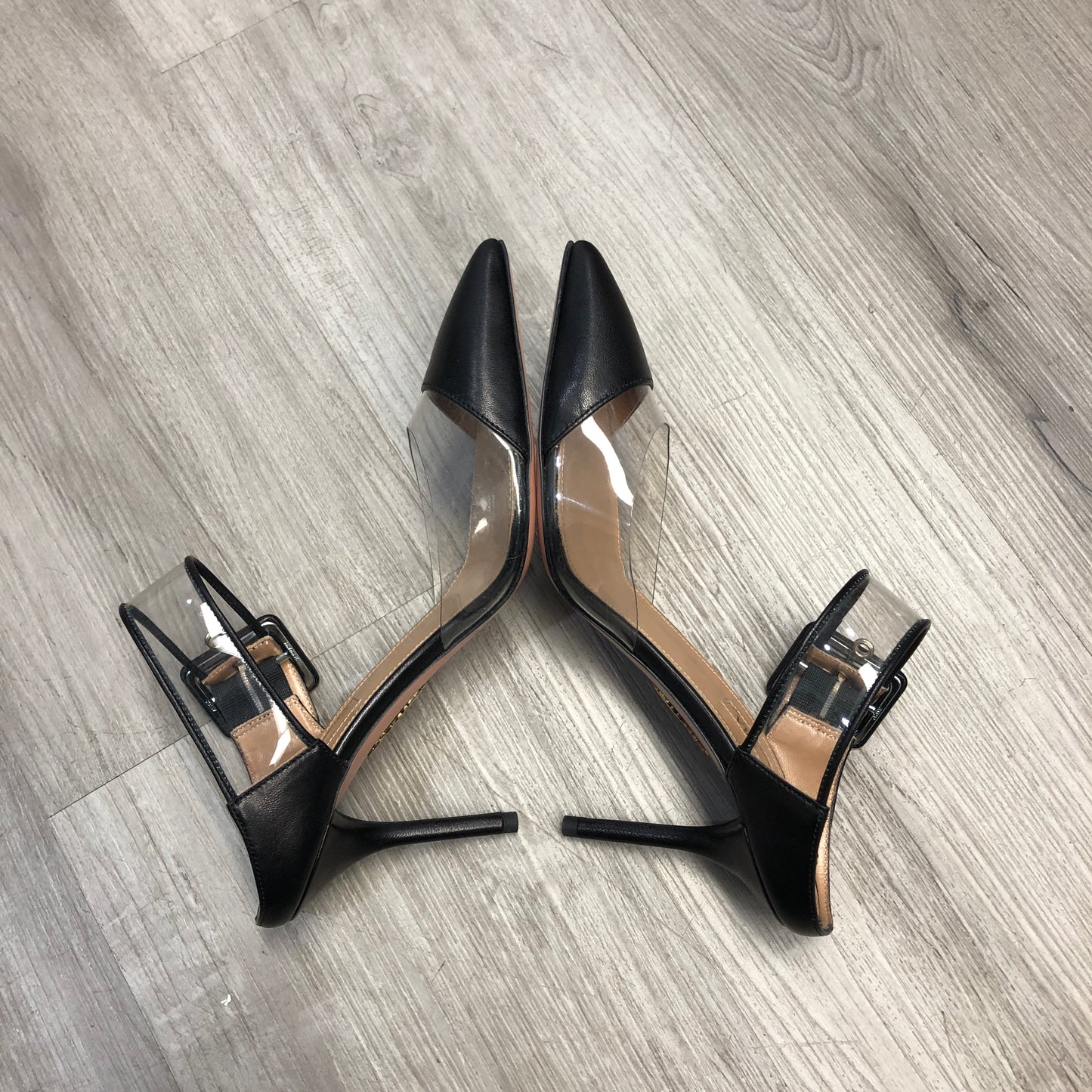 Aquazzura Pointed-Toe PVC & Leather Ankle-Strap Pumps 36 black