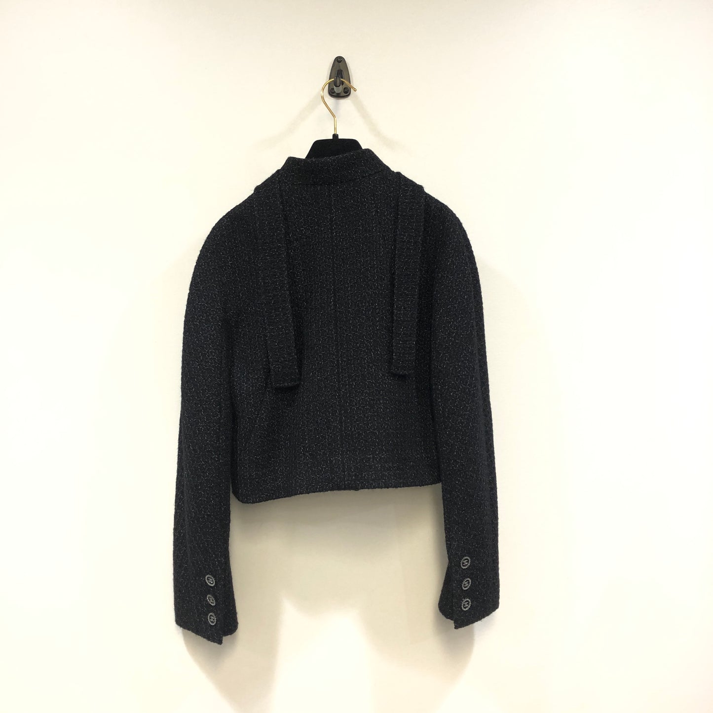 Chanel Black Tweed Cropped Jacket Size 36
