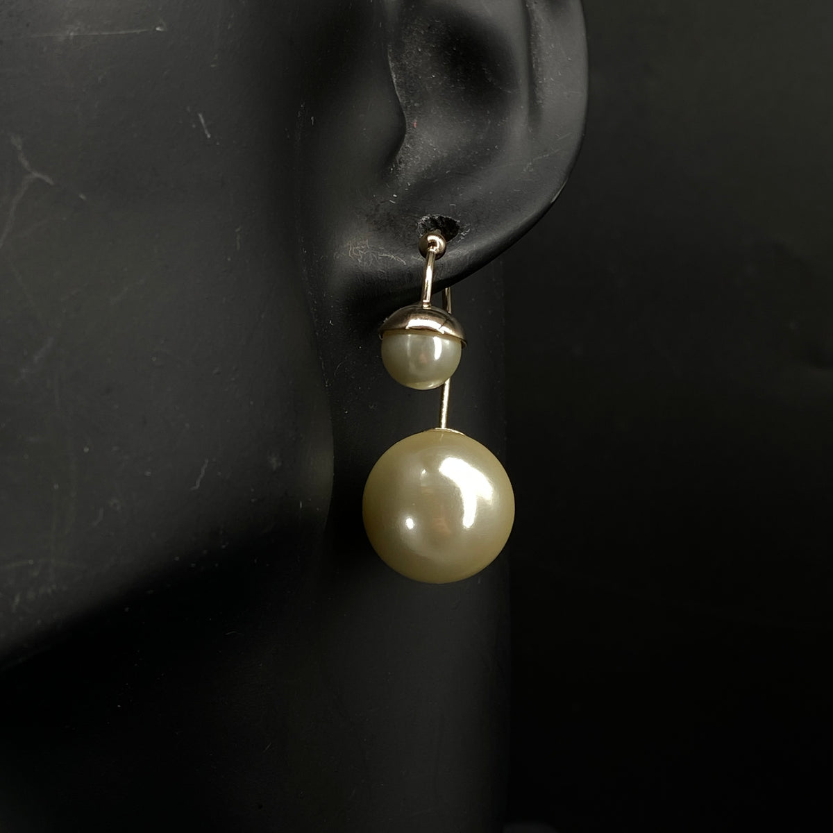 Christian Dior Gold Tone Double Pearl Stud Earrings