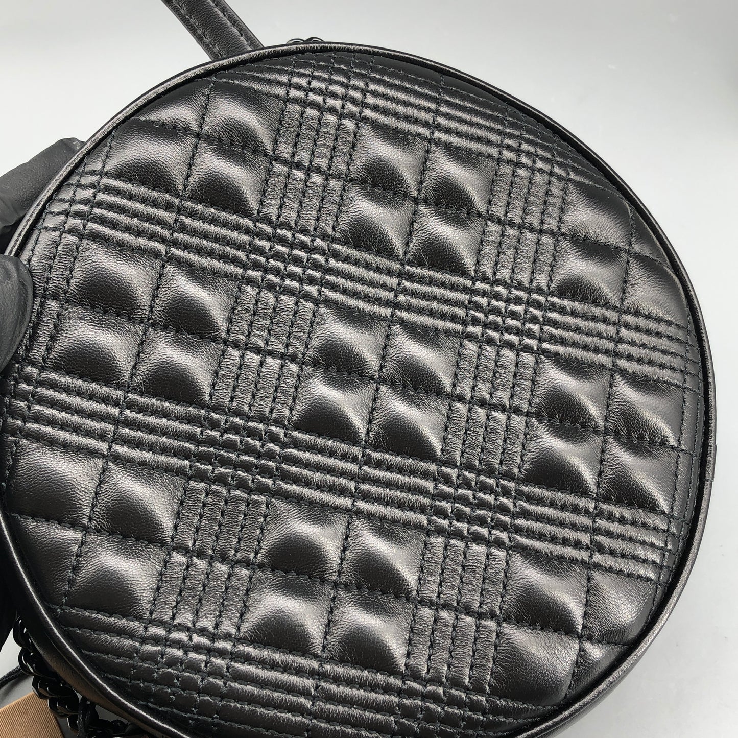 Burberry Quilted TB Leather Round Crossbody Bag Black