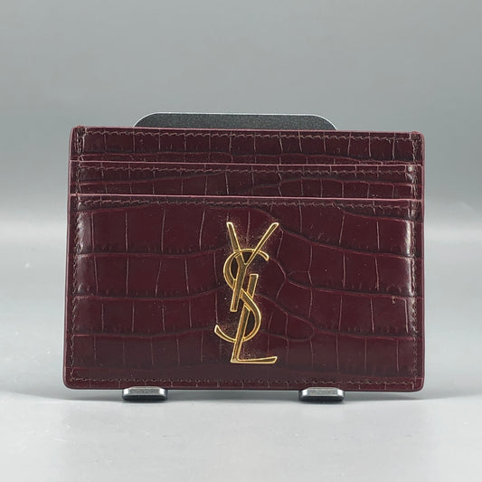 Saint Laurent Cassandre Card Holder Dark Red Croc-Embossed