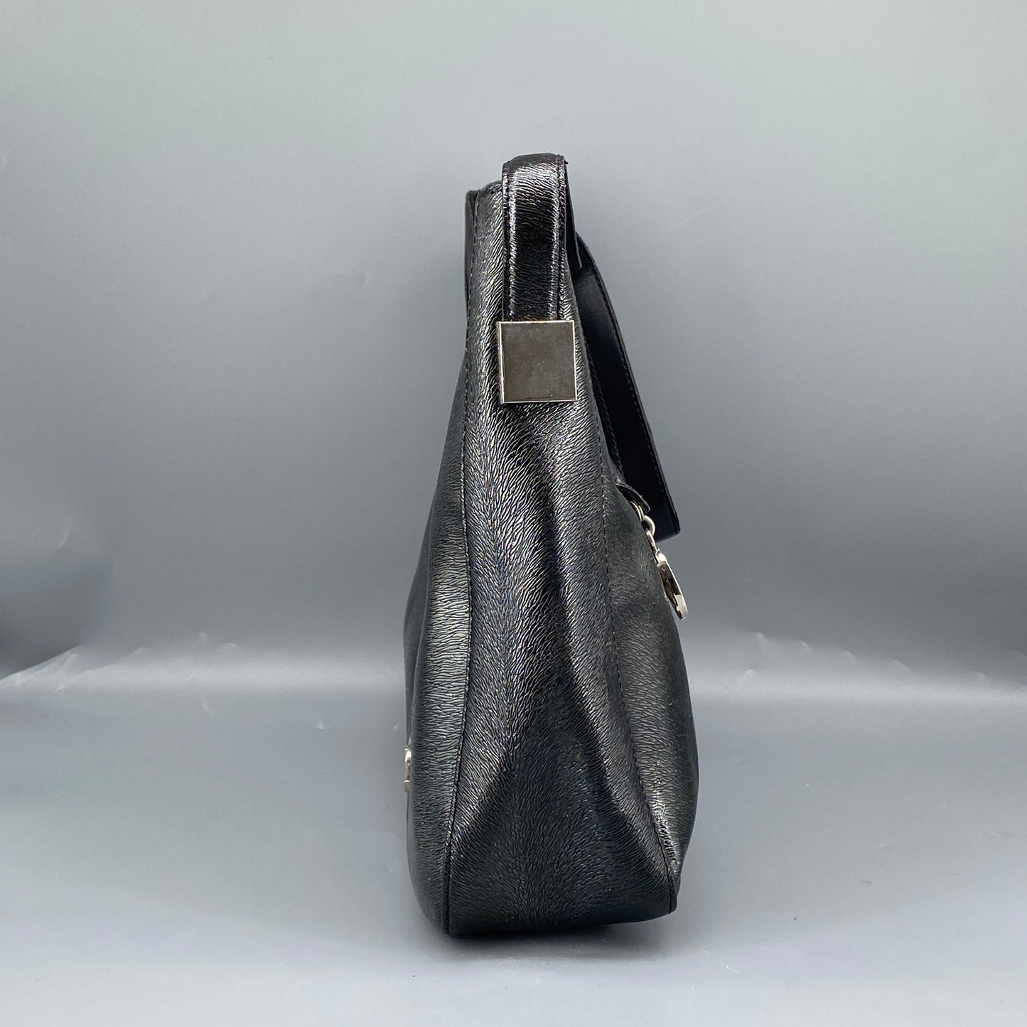 Giovanni Valentino Metallic Silver Leather Hobo Shoulder Bag