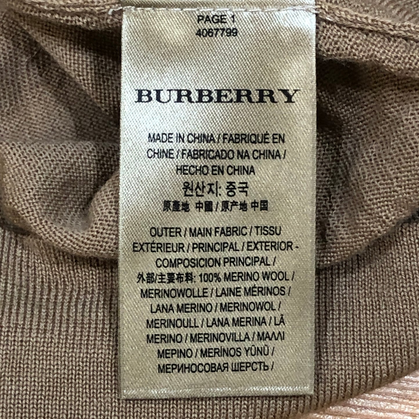 Burberry Camel Check Elbow Patch Crew Neck Wool Sweater M