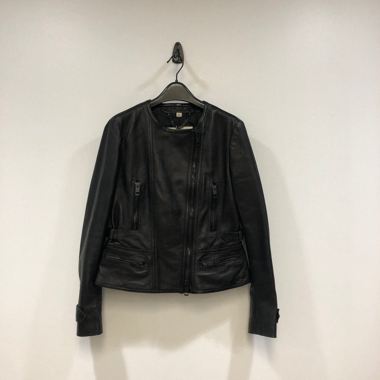 Burberry Smooth Lambskin Zip Biker Jacket Black Size US 6, P2P 20 Inches