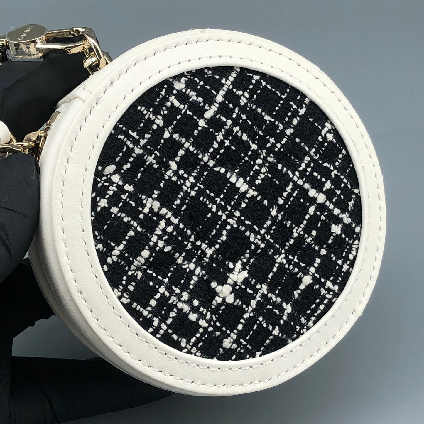 Chanel Tweed Round Mini Chain Coin Case Bag Charm