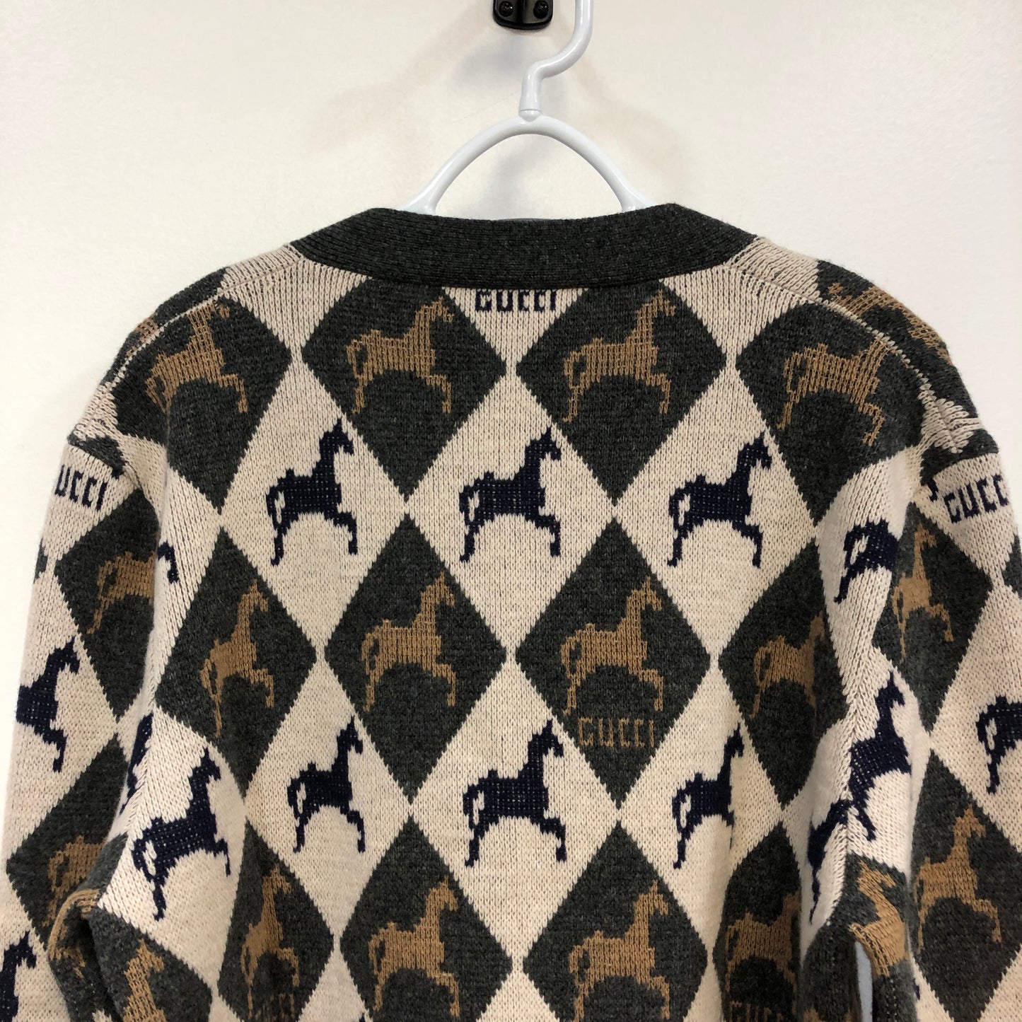 Gucci Horsebit Argyle Wool-Blend Cardigan S
