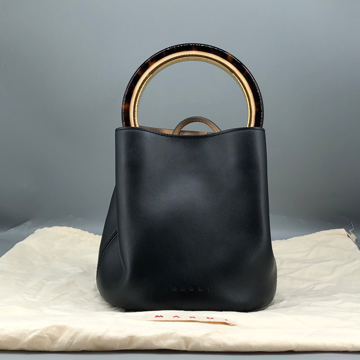 Marni Smooth Leather Ring Handle Mini Bucket Bag Black