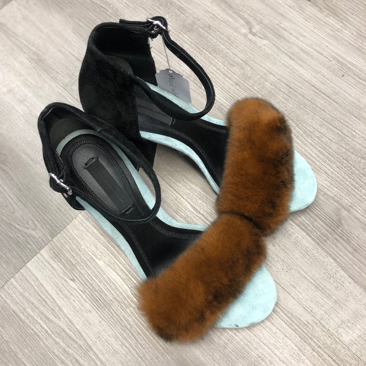 Alexanderwang Fur Trim Women's Blue and Black Sandals Shoes Size 35.5