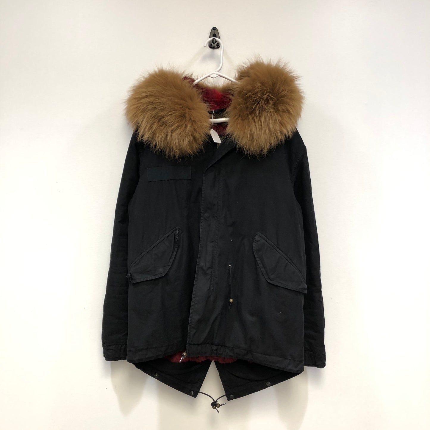 Mr & Mrs Black Fur Hood Short Parka Coat L