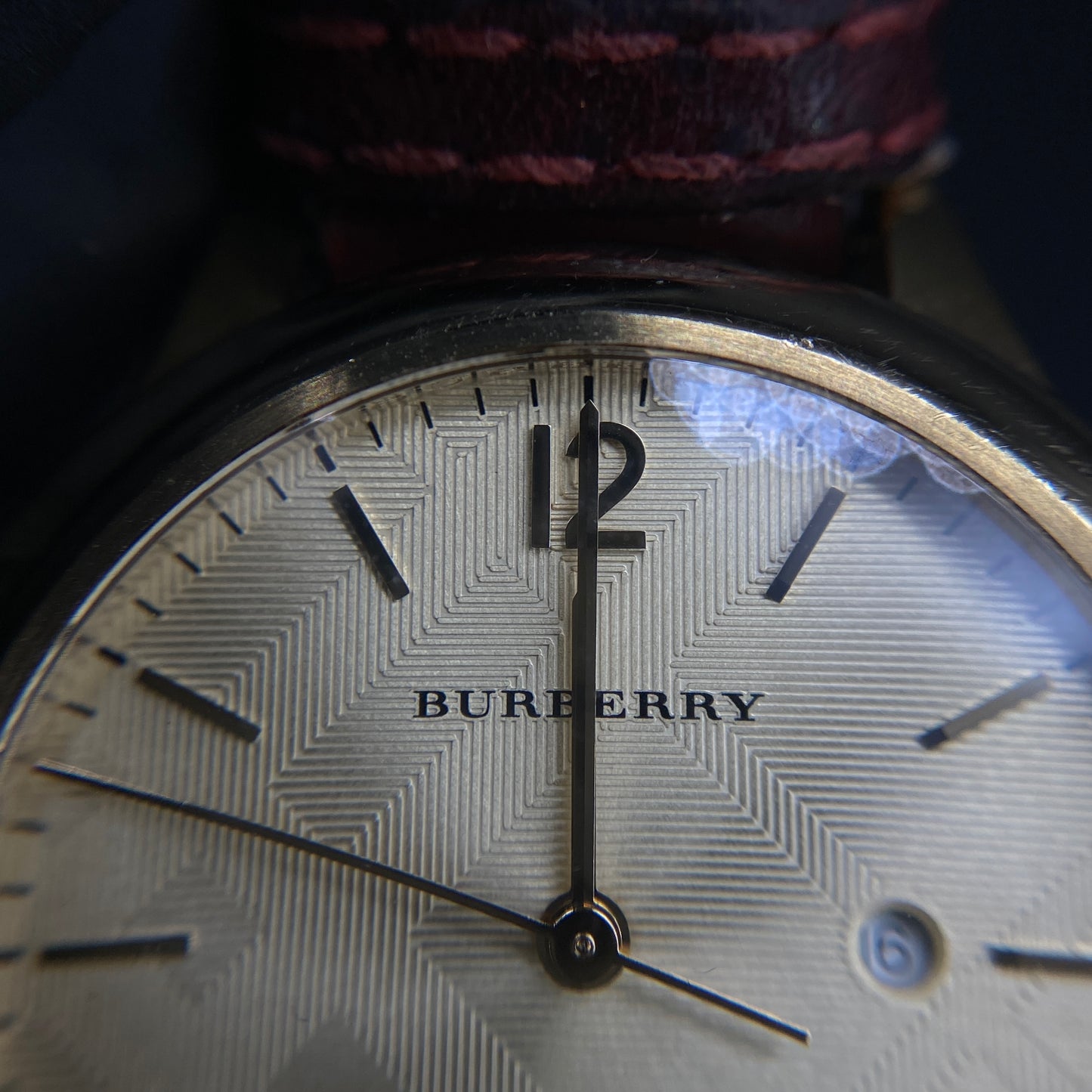 Burberry Gold Case Quartz Watch Dark Red Leather Strap