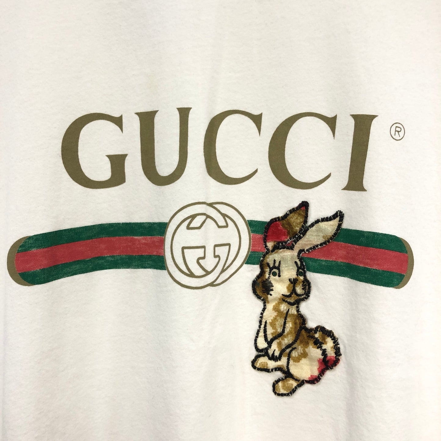 Gucci White Logo & Rabbit Print T-Shirt Size S