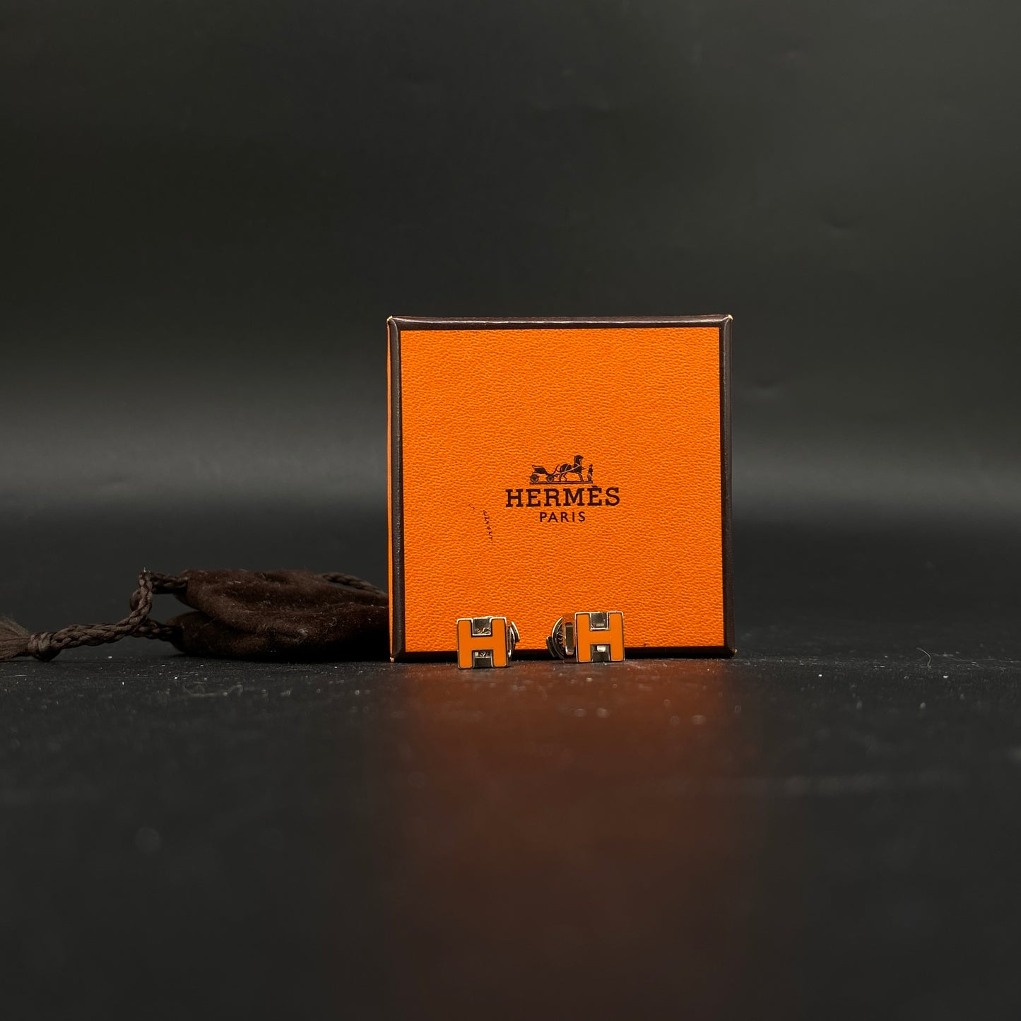 Hermes Orange Mini H Stud Earrings