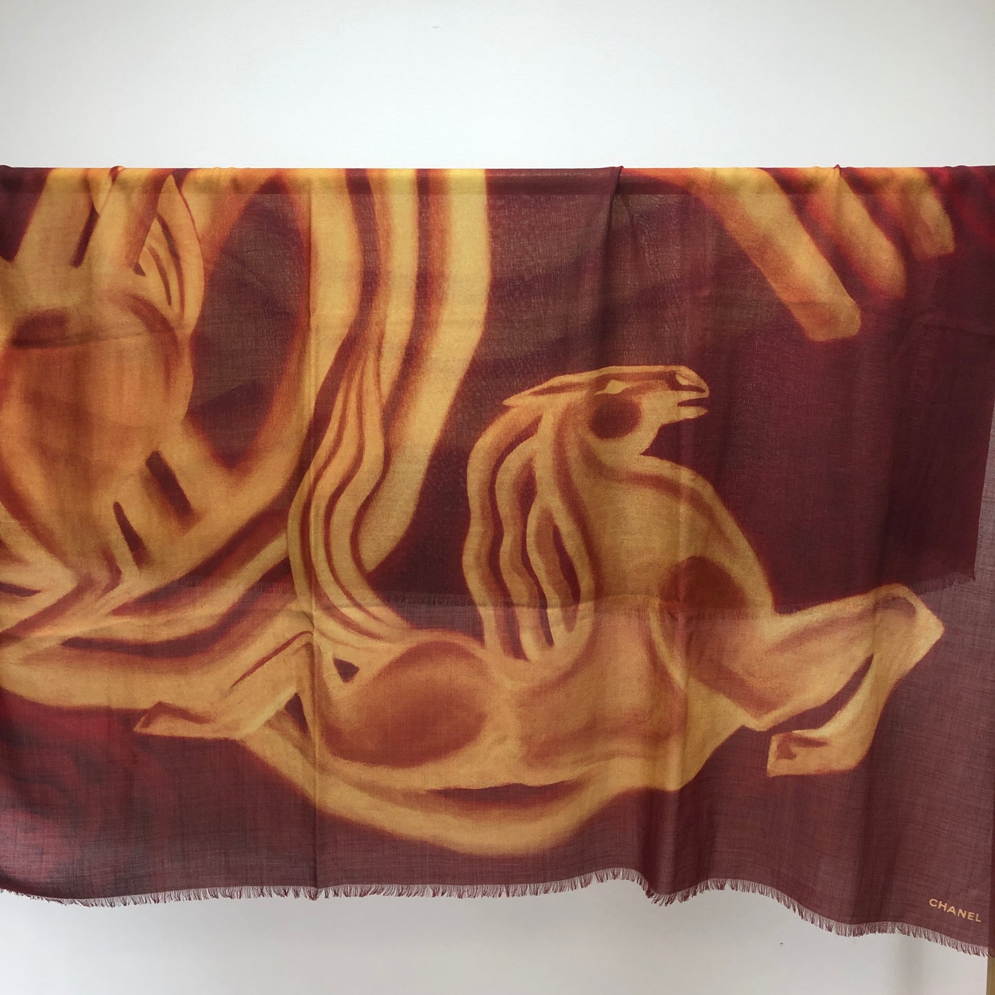 Chanel Dark Red/Yellow Cashmere Scarf 138×184 cm