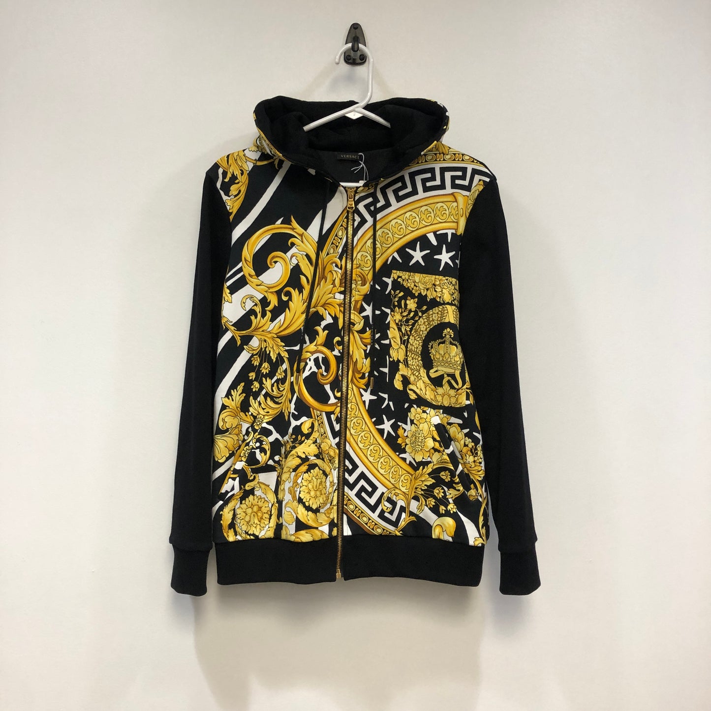 Versace Black Baroque Print Zip-Up Hoodie Size 40