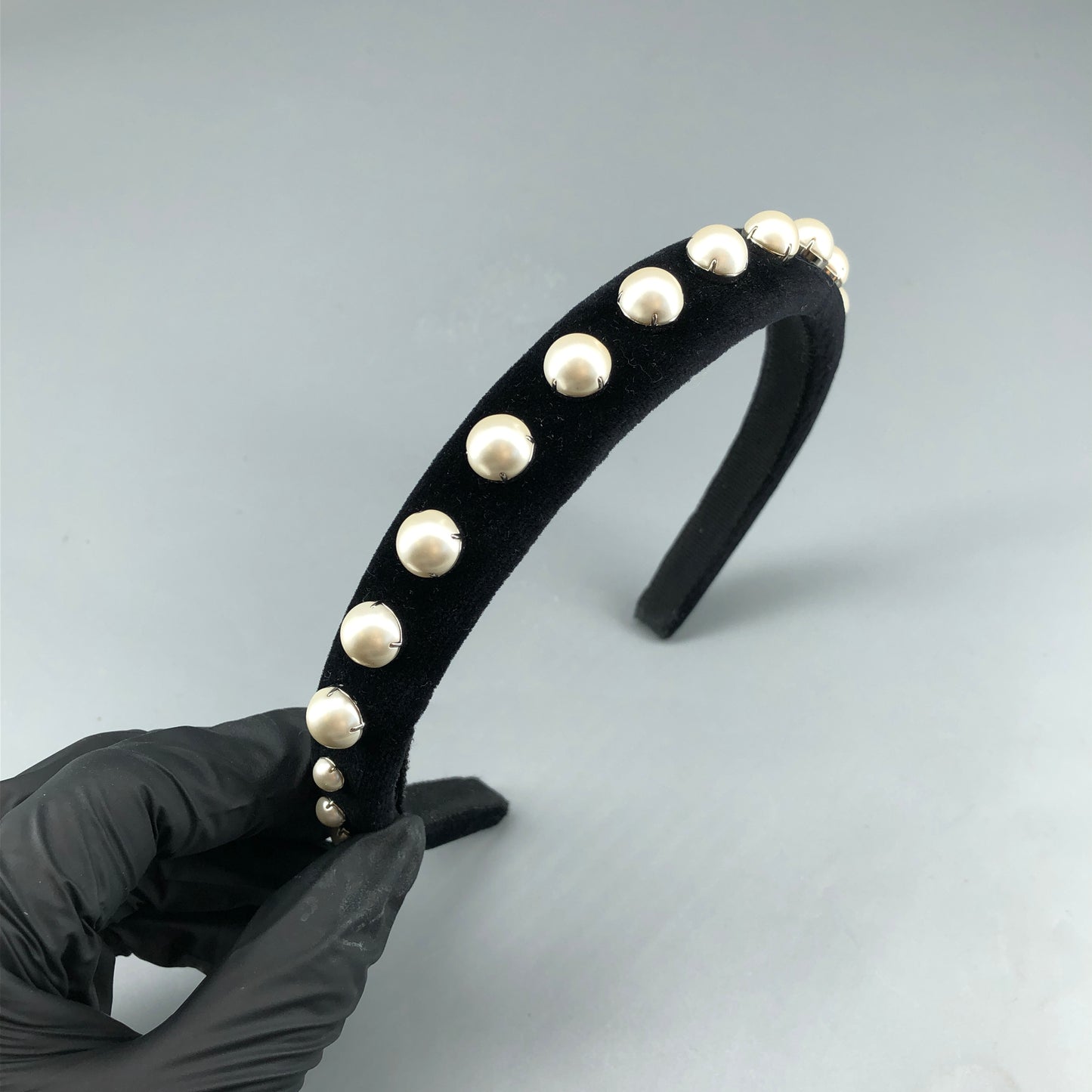 Miu Miu Velvet & Pearl Headband Black