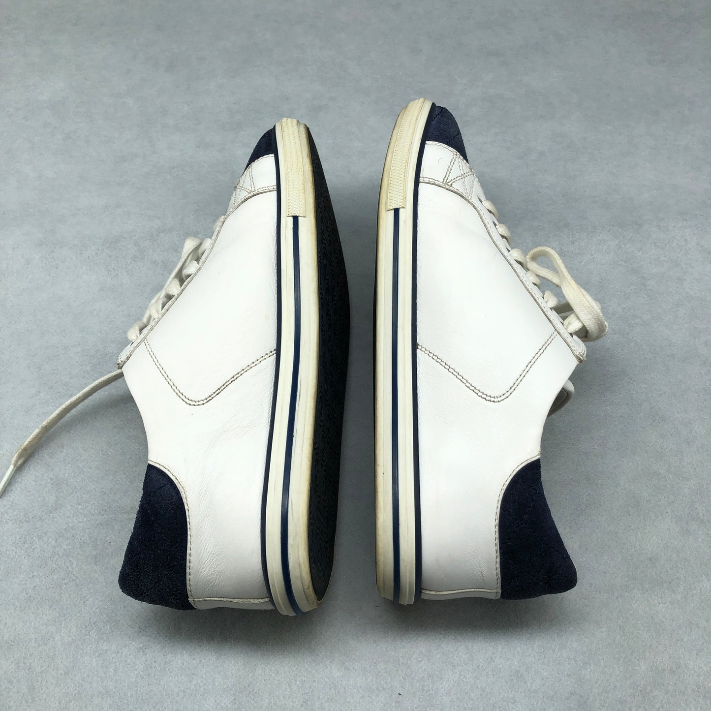 Chanel Women's White & Dark Blue Cap-Toe Sneakers shoes 36.5