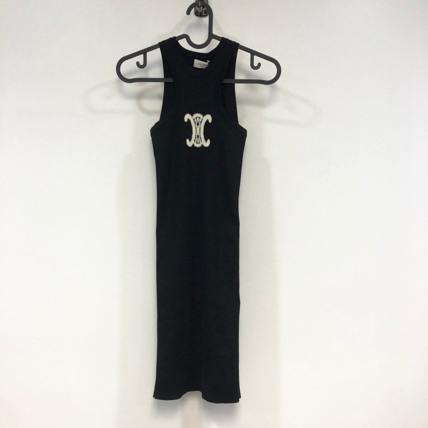 Celine NWT Black Triomphe Logo Ribbed Tank Dress Size XS