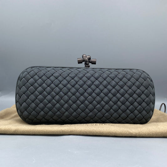 Bottega Veneta Dark Grey/Green Intrecciato Leather Knot Clutch Bag