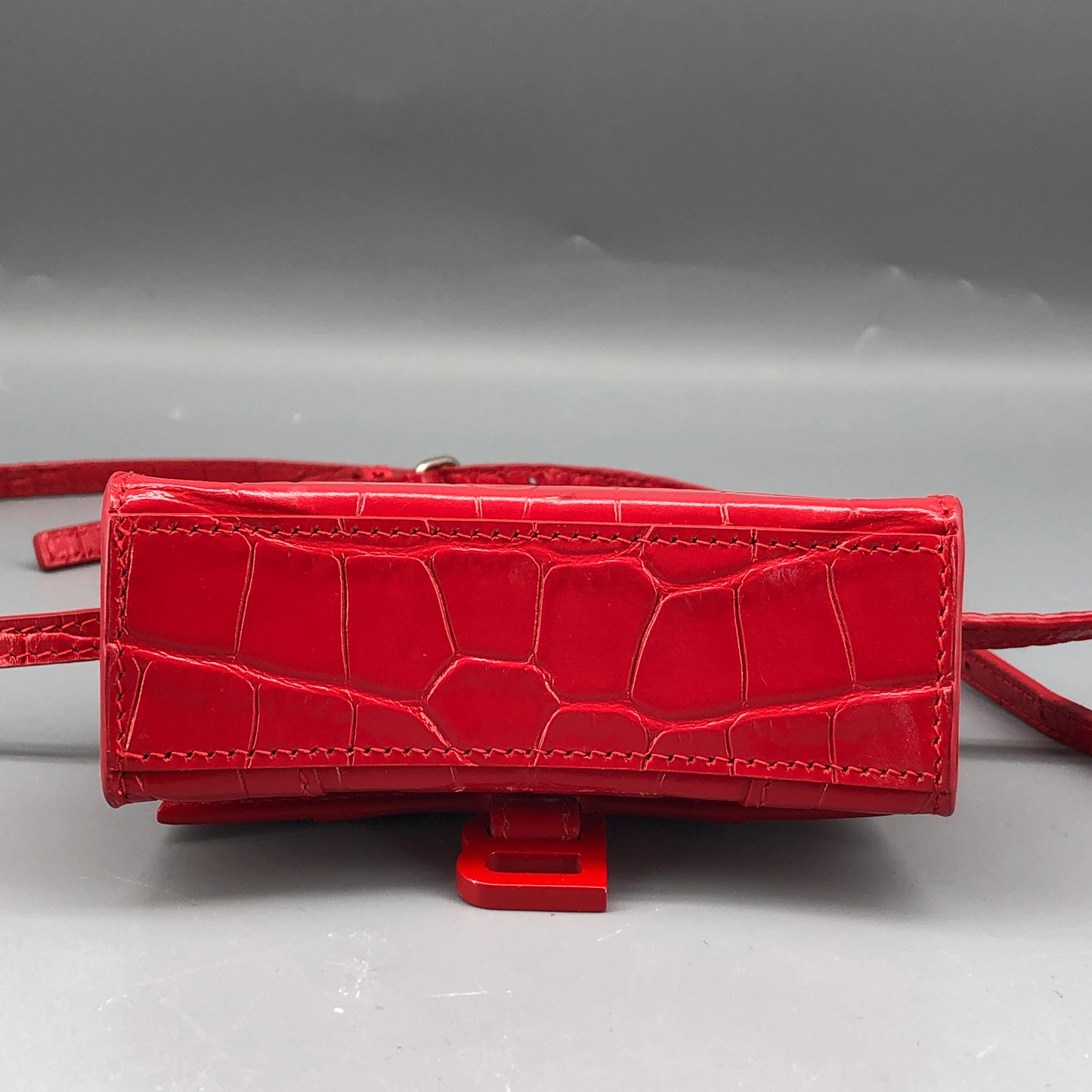 Balenciaga Red Croc Embossed Nano Hourglass Top Handle Bag