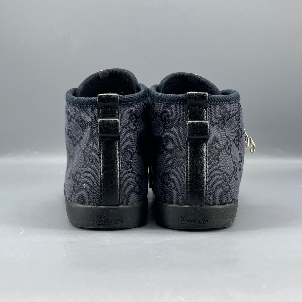 Gucci Black GG Canvas & Leather High Top Sneakers size 35.5