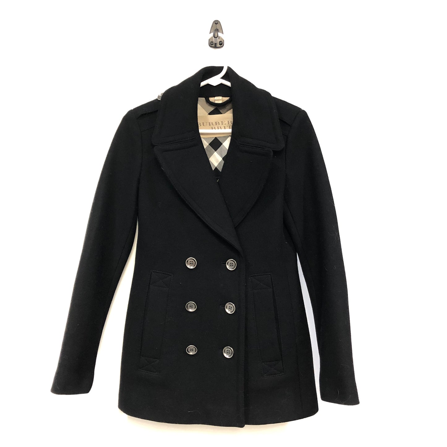 Burberry Black Wool Double Breasted Short Coat Size 2
