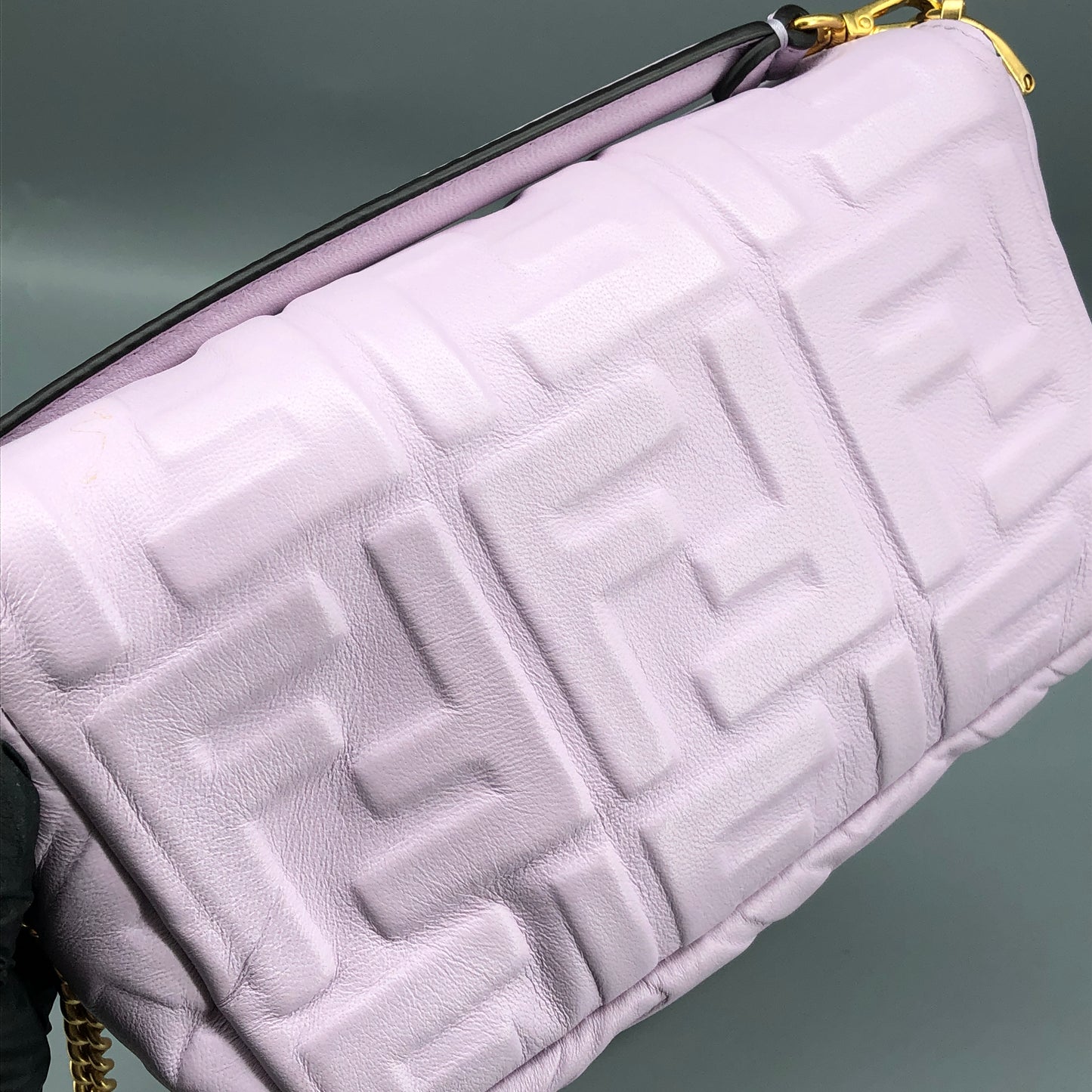 Fendi Light Purple FF Embossed Baguette Shoulder Bag