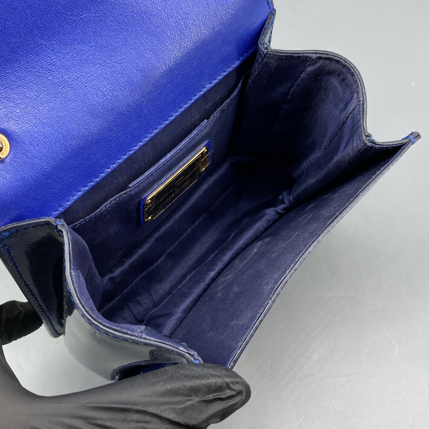 Salvatore Ferragamo Vara Bow Patent Leather Shoulder Bag Royal Blue