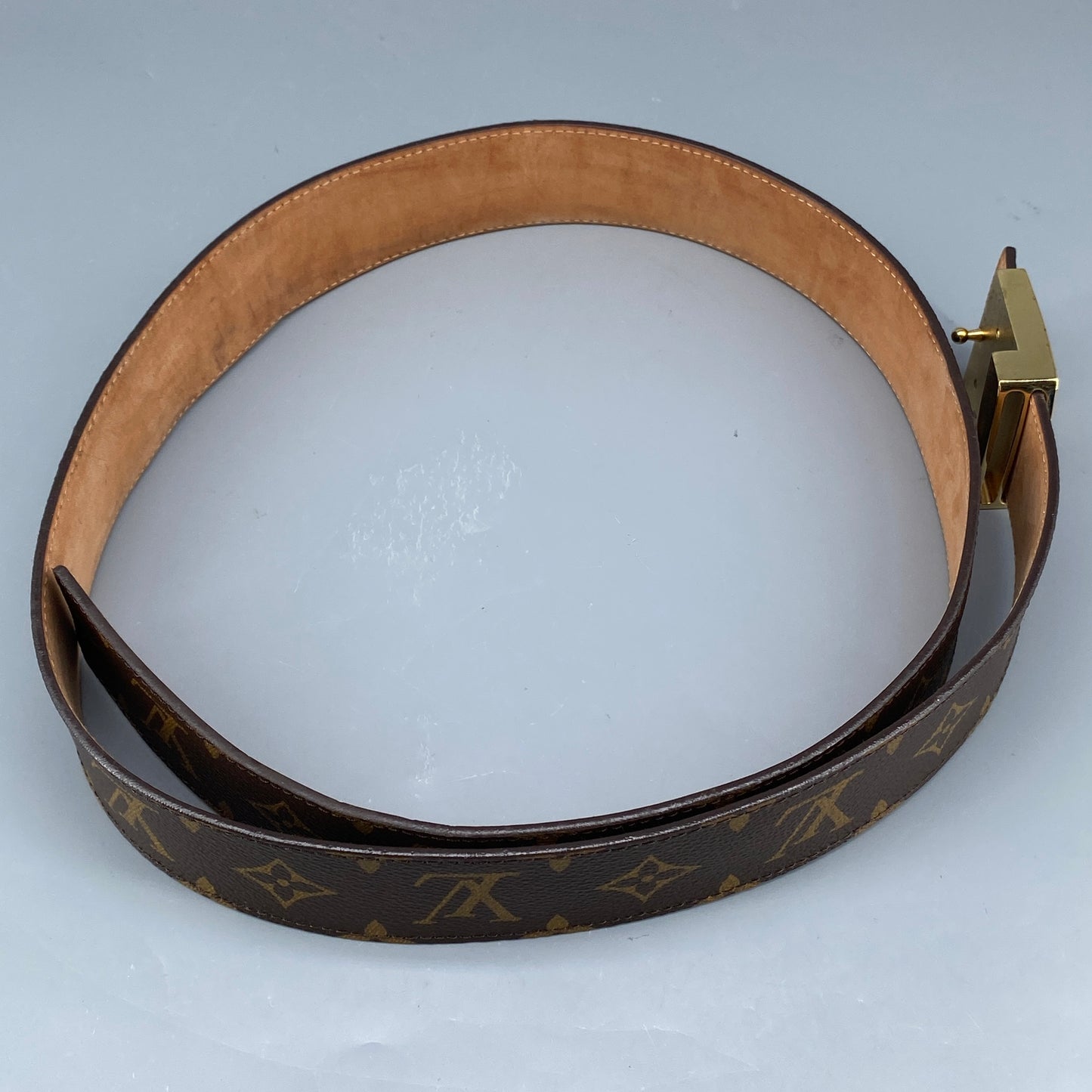 Louis Vuitton Monogram Canvas LV Initial Gold Buckle Belt 95cm