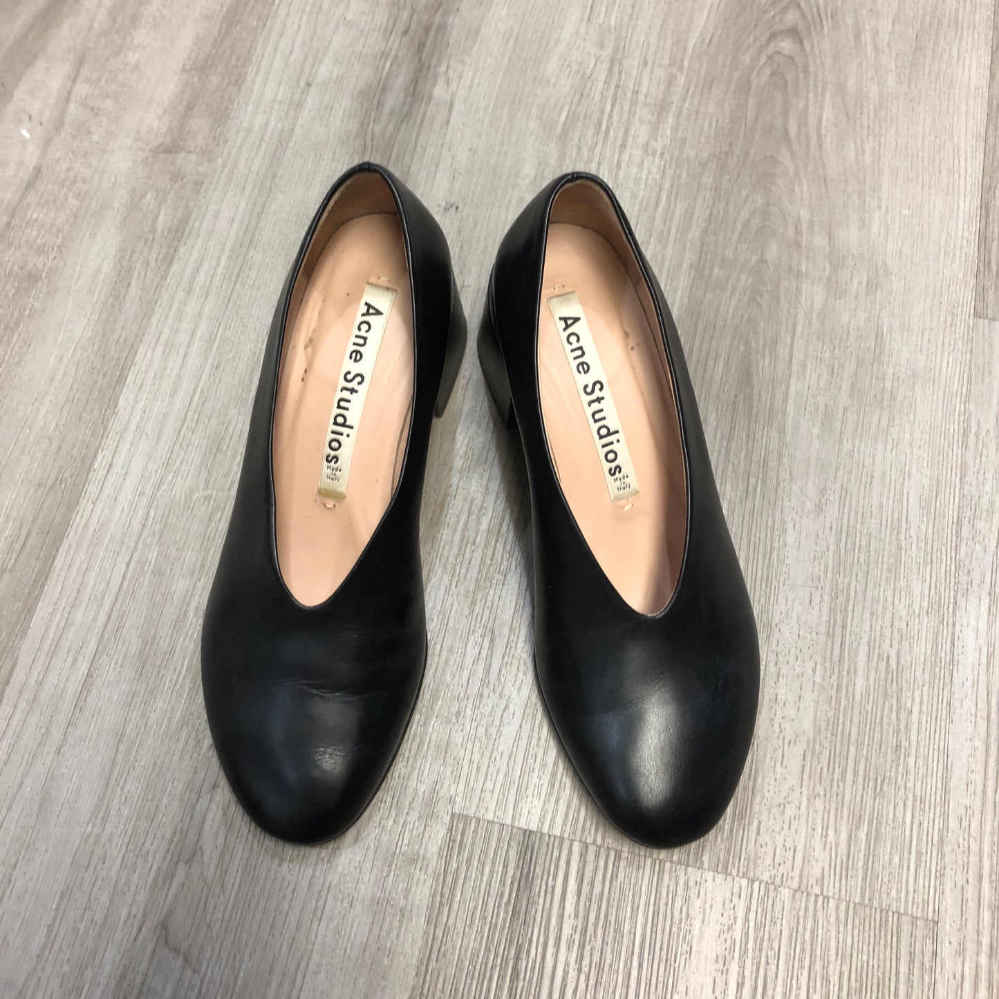 Acne Studios Women's Smooth Leather Round Toe Block Heel Slip-On Pumps Shoes 36 Black