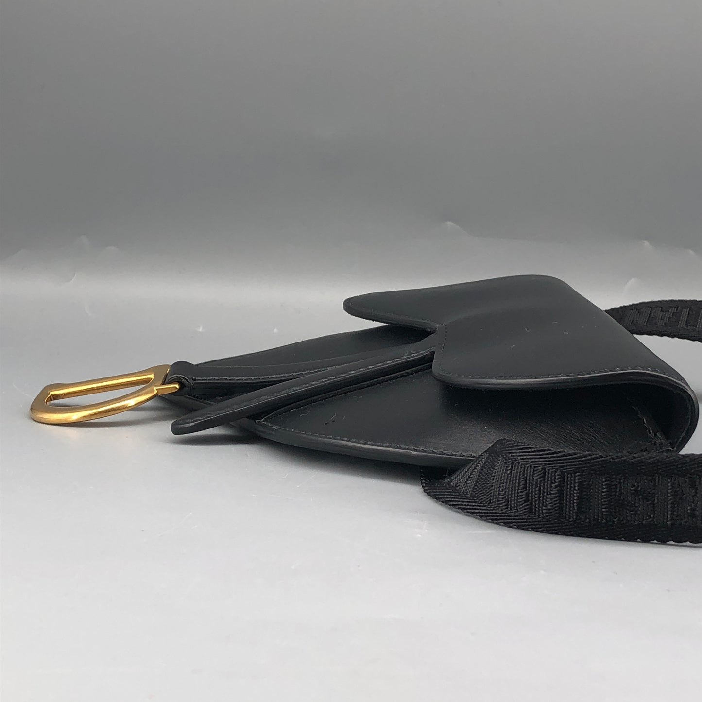 Christian Dior Smooth Black Leather Saddle Waist Belt Bag