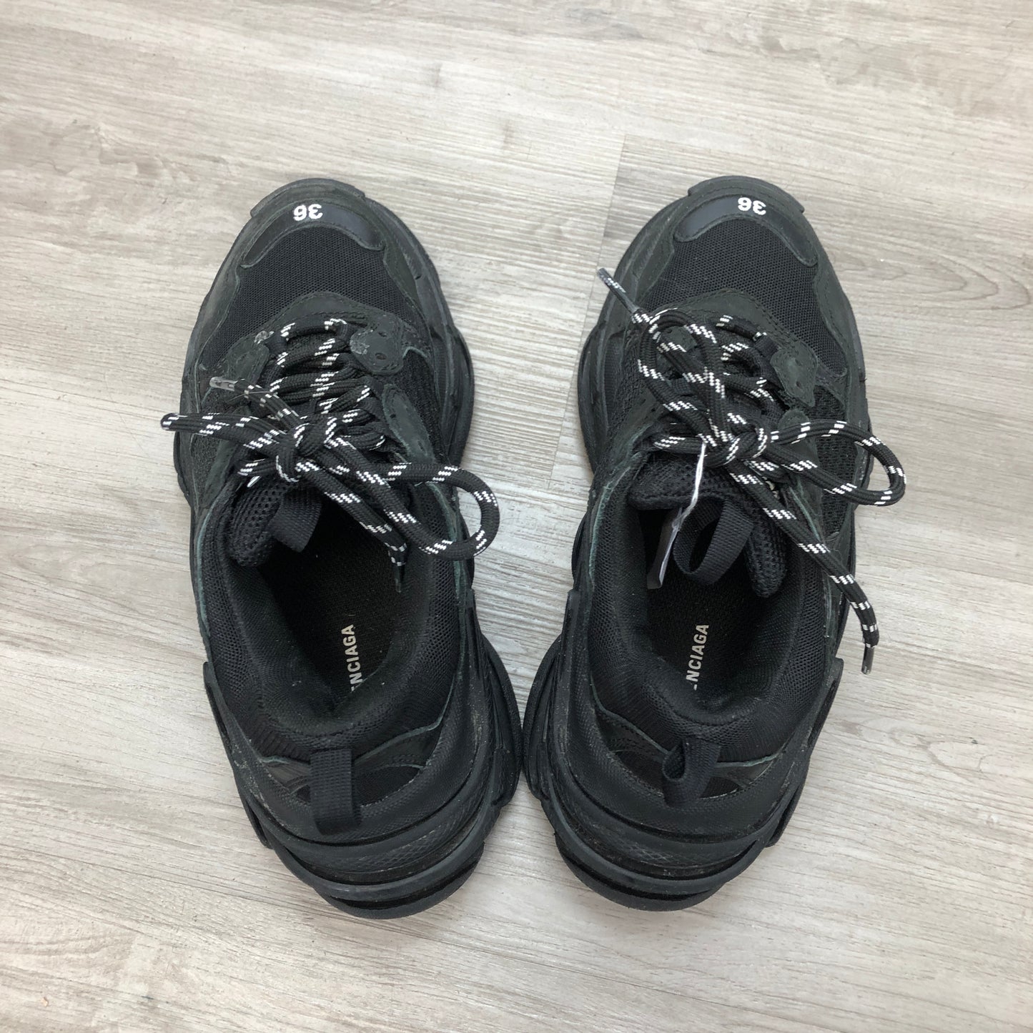 Balenciaga Women's Triple S All Black Mesh Chunky Dad Sneaker Shoes 36